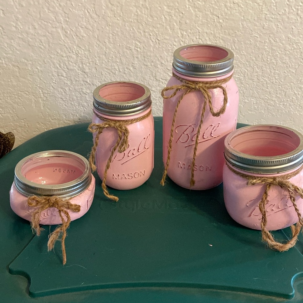 Set of 4 Pink Mason Jars